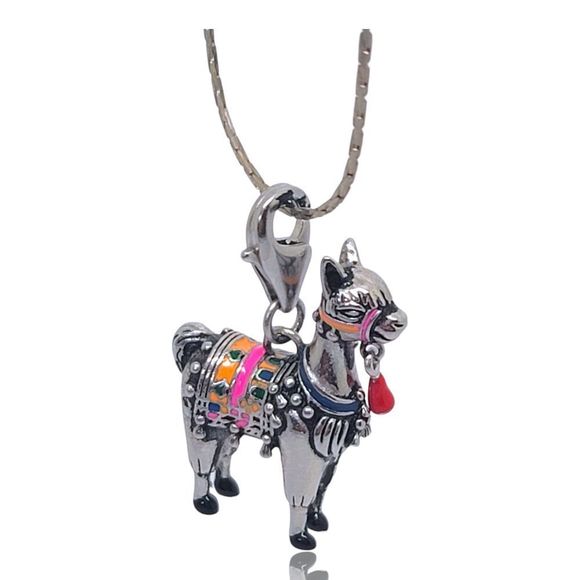 Fancy Llama Charm 925 Sterling Silver Multi-color Enamel - Picture 7 of 7